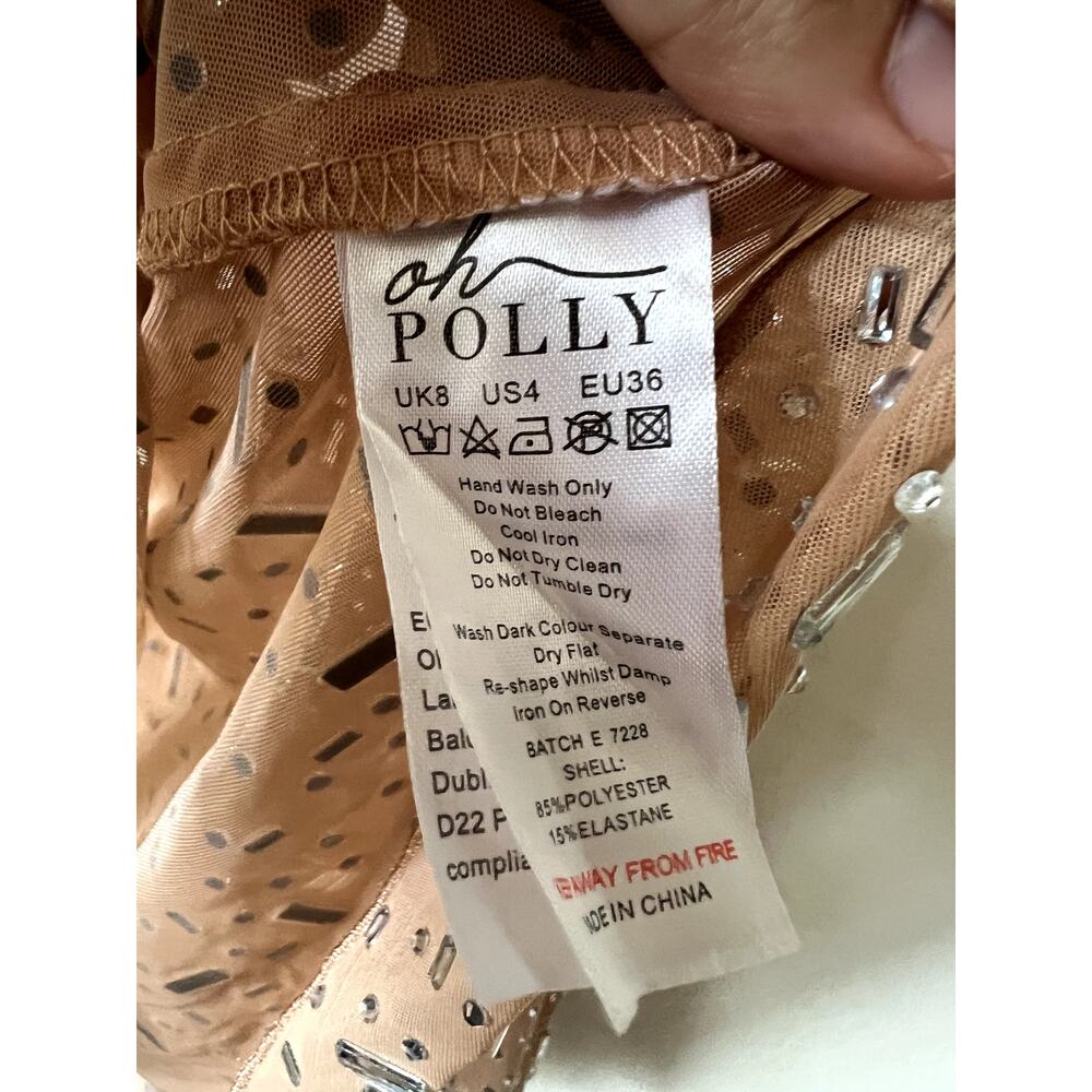 Oh Polly Durrani Sheer Embellished Scoop Neck Mini Dress in Nude Size 4 - Picture 8 of 8
